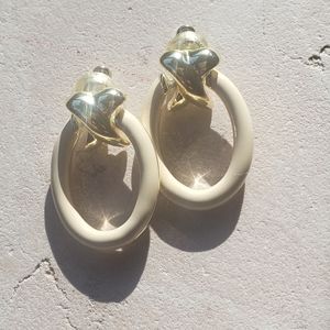 Napier classic cream enameled post oval  hoop earrings